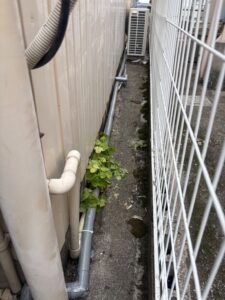 建物外の通路に露出で敷設した新しい給水管